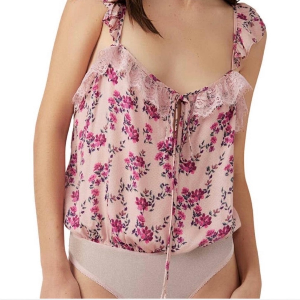 Free People Take It Away Pink Floral Bodysuit